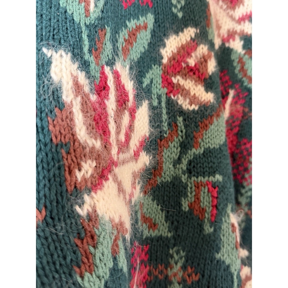 Vtg 80s/90s Paris Sport Club Hand Knit Mohair Blend Floral Sweater Cottagecore - Picture 6 of 6